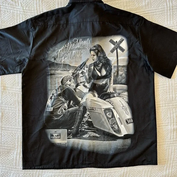 Ride or Die Black Workwear Button Up Shirt Biker Graphic M - Picture 5 of 10
